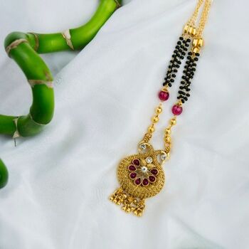 Laiton Indien Mangalsutra Perles Noires Mariage Ethnique Collier Pendentif Asiatique 3