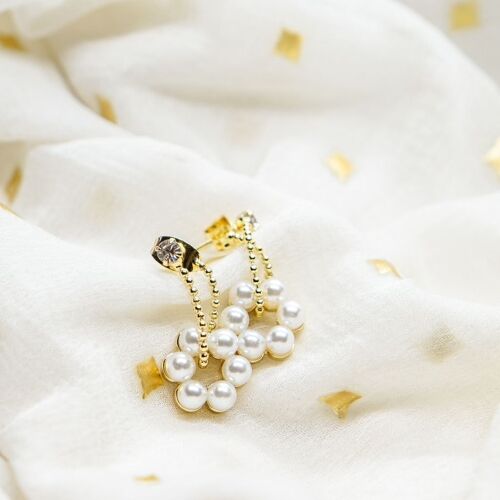 Golden Long Floral White Pearl Tassel Chain Drop Dangle Elegant Date Earrings