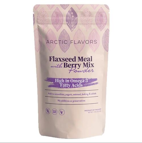 Flaxseed Meal with Berry mix Powder 150g/5.3oz from Finland - Ground Flaxseed meal with 3 Arctic berries, no sugar or preservatives added