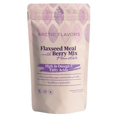 Flaxseed Meal with Berry mix Powder 150g/5.3oz de Finlandia - Harina de linaza molida con 3 bayas del Ártico, sin azúcar ni conservantes añadidos
