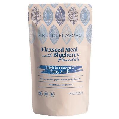 Flaxseed Meal with Wild Blueberry 150g/5.3oz de Finlandia - Harina de linaza molida con polvo de arándanos silvestres del Ártico, sin azúcar ni conservantes añadidos