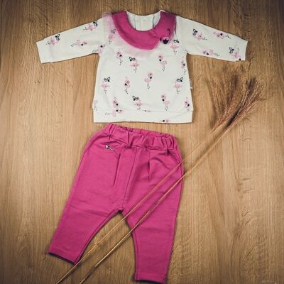Completo felpa fenicottero rosa e pantalone rosa per neonata