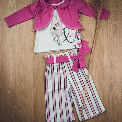 Baby girl's striped pants, t-shirt, tank top and bolero set