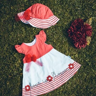 Rot-weißes Kleid für Babymädchen mit Mütze