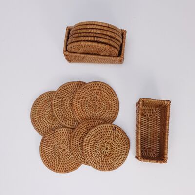 Rattan-Untersetzer 6er-Set mit Halter