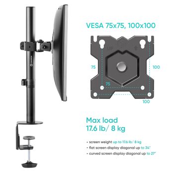 Support d'écran 13-34 pouces pivotant à 360° et inclinable en hauteur D101E noir 4