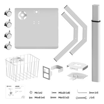 Support pour ordinateur portable, table à roulettes mobile, réglable en hauteur ONKRON LMG30 Blanc 8