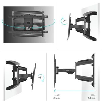 Support TV mural 40"-75" inclinable pivotant extensible ONKRON M6L Noir 3