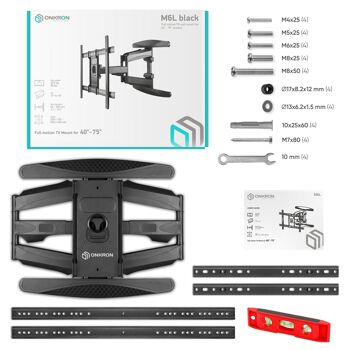 Support TV mural 40"-75" inclinable pivotant extensible ONKRON M6L Noir 7