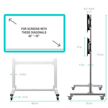 Support mural vidéo au sol 2x2 40-50 pouces FSPRO2L-22 Argent 3