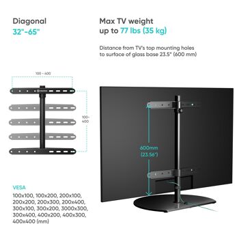 Support de table TV 32-65 pouces jusqu'à 35 kg pivotant PT2 noir 5