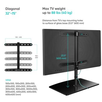 Support de table TV 32-75 pouces pivotant jusqu'à 40 kg PT3 Noir 6