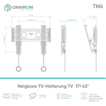 Support TV mural 17'' - 43'' pouces ONKRON TM4 Noir 5