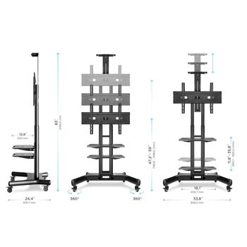 Meuble TV mobile pour 40"-70" pouces ONKRON TS1552 Noir 4