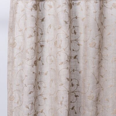 Brown linen gauze curtain with flower embroidery