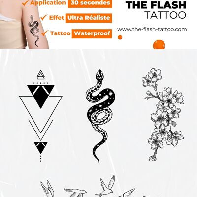 🐍✨ Mystische Flucht: Packung mit 4 äußerst realistischen temporären Tattoos ✨🌸