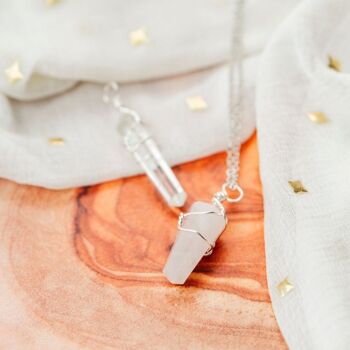 Collier en pierre naturelle enveloppé de fil de crayon de pilier de cristal de quartz rose 5