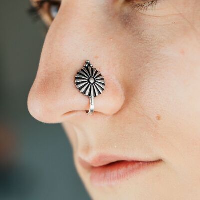 Round Simple Clip on Oxidised German Silver Non Pierced Nose Pin