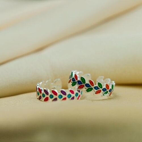 Colourful Adjustable Pure Silver Leaf Band Bohemian Foot Toe Ring