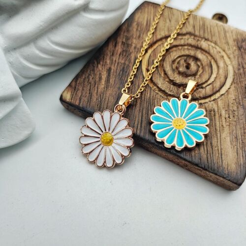 Colourful Blue Sunflower  Indie Boho Daisy Floral Charms Choker Summer Necklace
