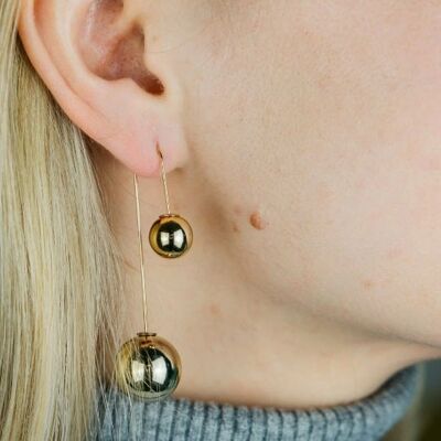 Large Gold Ball Ear Crawler Hook Sphere Dangle Ear Pierced Cuff Climber Earring