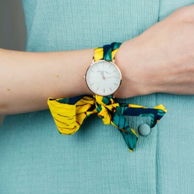 Reloj de pulsera con nudo de corbata y esfera blanca con correa de tela cambiable colorida