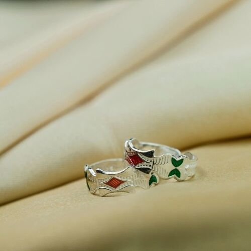 Colourful Enamel Adjustable Pure Silver Band Boho Midi Beach Toe Ring