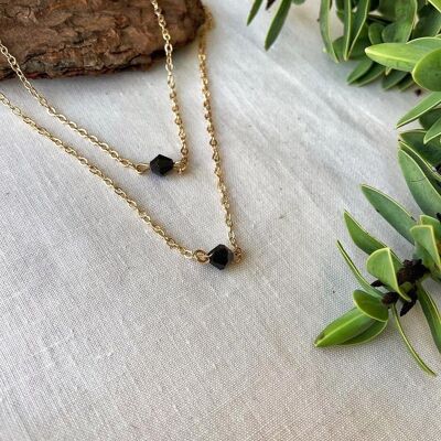 Silver and Gold Layered Black Bead Drop Choker Necklace