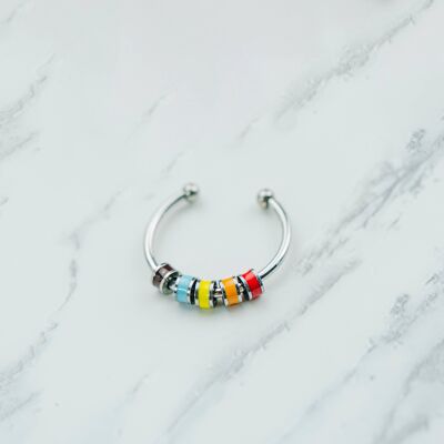 Anello a catena rotante Fidget Spinner con perline smaltate colorate
