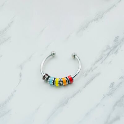 Colourful Enamel Beaded Rotatable Fidget Spinner Chain Ring