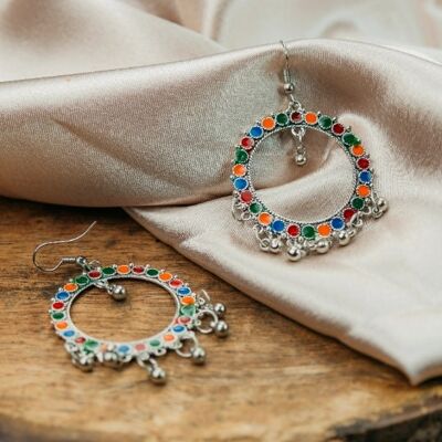 Boucles d'oreilles rondes en émail coloré Boho indien asiatique nuptiale ethnique pendantes