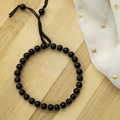 Bracelet de méditation de yoga réglable unisexe avec grosses perles noires mates