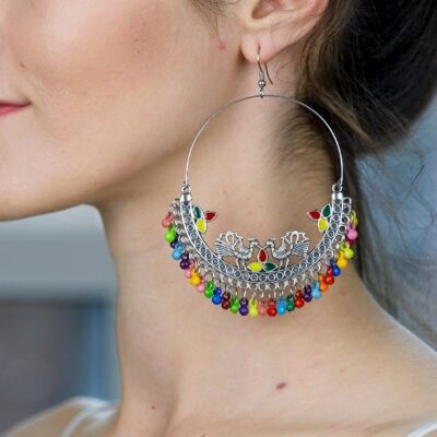 Grande orecchino arcobaleno ossidato multicolore Chand Bali Hoop indiano Jhumka