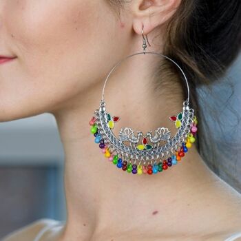 Grand arc-en-ciel oxydé multicolore Chand Bali Hoop Indian Dangle Jhumka boucle d'oreille 10