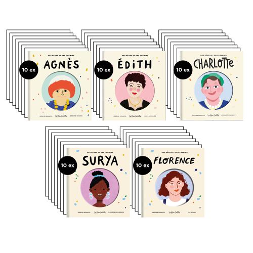 Pack 50 LIVRES (10 AGNÈS + 10 ÉDITH + 10 CHARLOTTE + 10 SURYA + 10 FLORENCE)