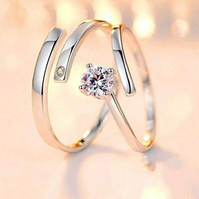 Silver Couple Parallel his & hers Zircon Promise Ring set