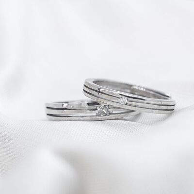 Silberne Paare versprechen parallele Linien einzelne Zirkon-passende Ringe