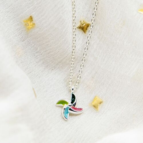 Colourful Rainbow Tiny Windmill Charm Summer Adjustable Pendant Necklace