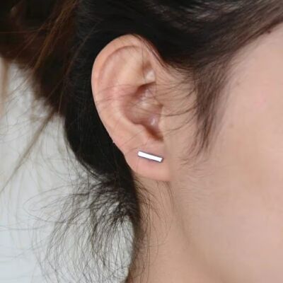 Boucles d'oreilles unisexes à tige géométrique minimaliste en forme de lingot d'or argenté