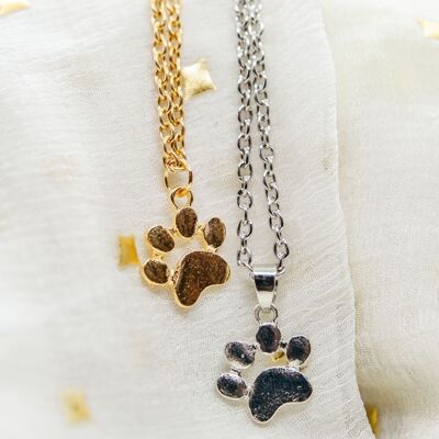 Silbergoldene Katzenpfoten-Hunde- und Kätzchenliebhaber-Tier-Fußabdruck-Anhänger-Halskette
