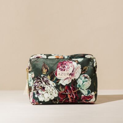 Cosmetic pouch floral Olive | velvet | plastic free