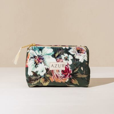 Make-up pouch floral Olive | Velvet | Plastic-free