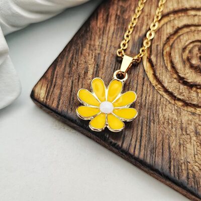 Bunte gelbe Indie-Boho-Gänseblümchen-Blumen-Sonnenblumen-Charms-Sommer-Halskette