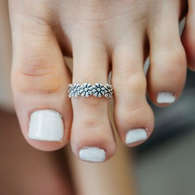 925 Silver Hippie Sun Floral Stacking Beach Toe Ring Set