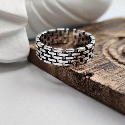 Silver Plated Link Chain Thick Band Adjustable Stacking Ring