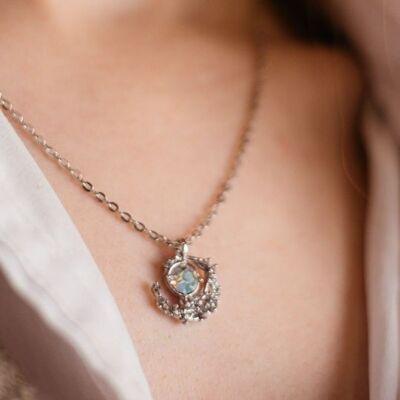 Silver Rose Gold Half Moon Zircon Minimalist Pendant Necklace