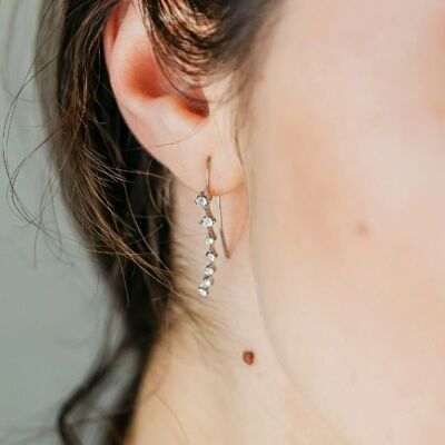 Long Silver Zircon Dangle Hook Drop Earrings