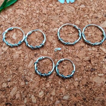 Boucles d'oreilles en argent sterling oxydé filaire Bobine Tribal Slim Dainty Hoop Statement 3