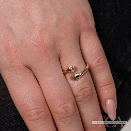 Silver/Gold Love Hugging Hand Couple Stackable Adjustable Love Ring