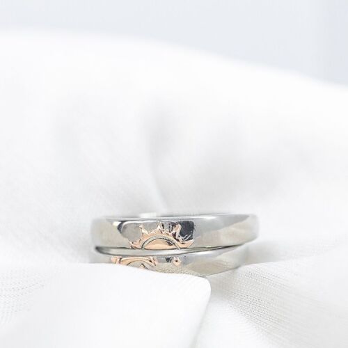 Moon and Sun Adjustable Silver Couple Promise his and hers Rings